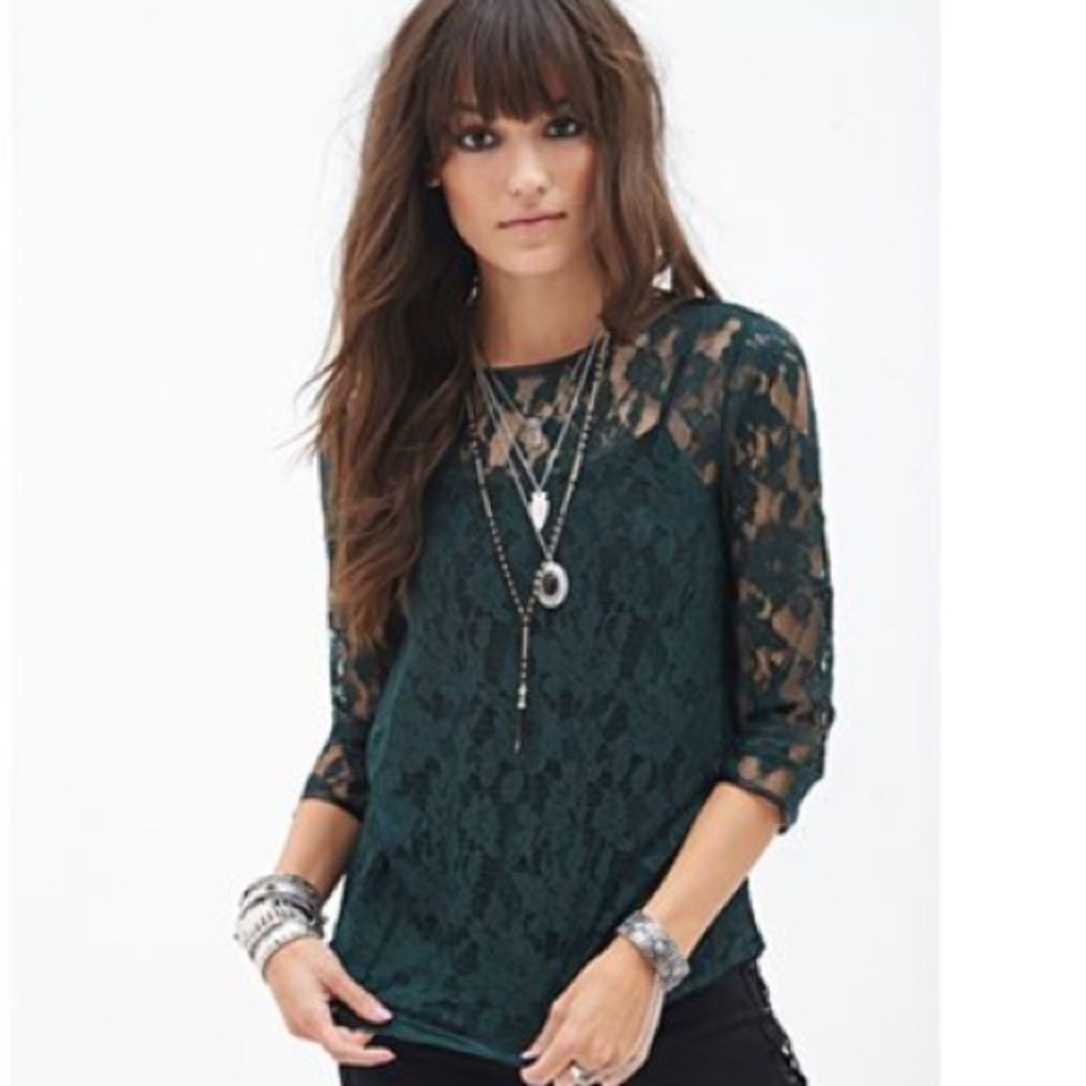 New Forever 21 Green Lace Blouse